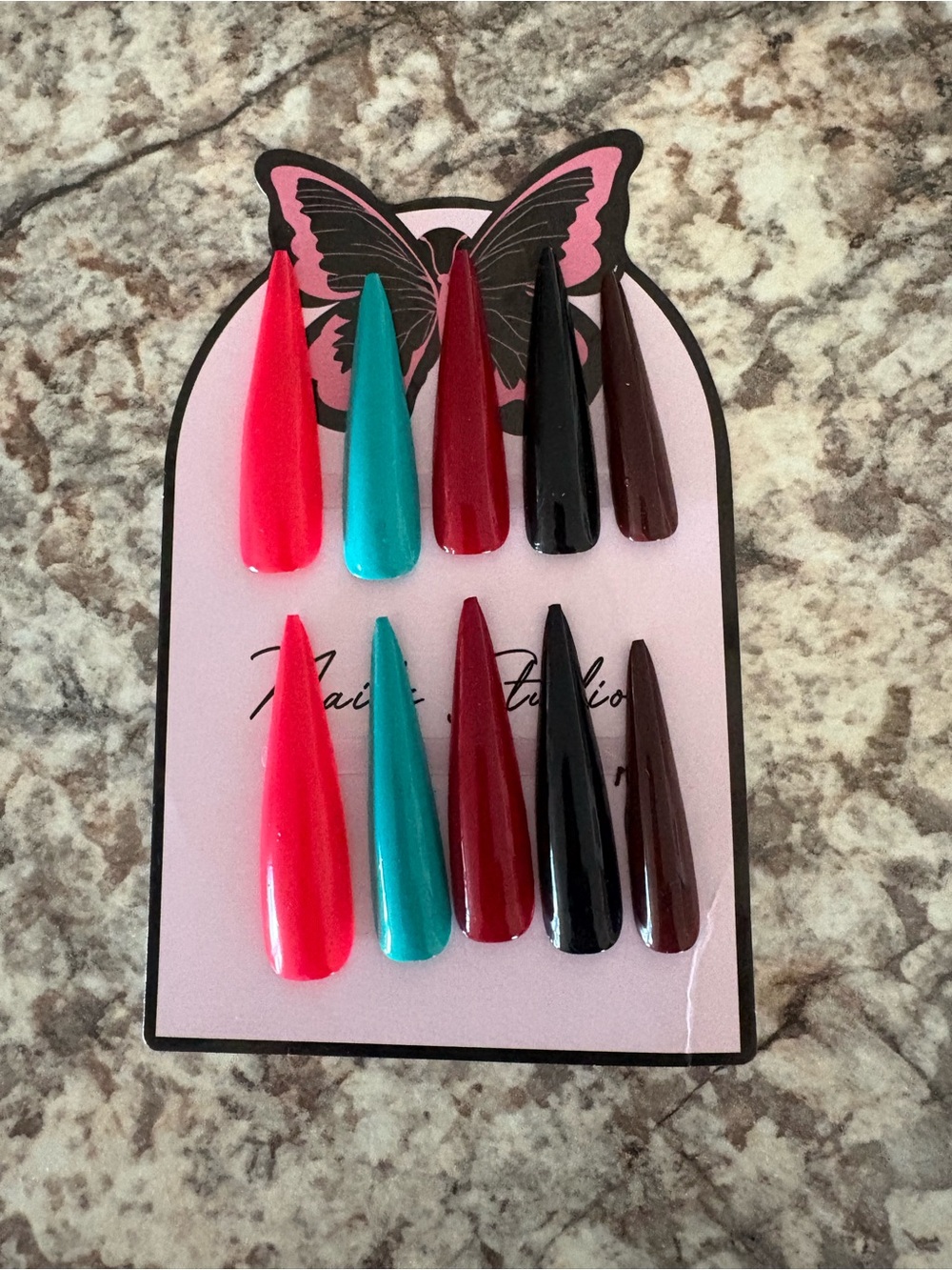 Press on nails - Pink, Teal, Red, Black, Brown